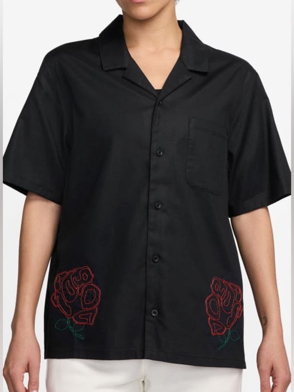 NWT Nike Air Jordan Rose Embroidered Button Front camp shirt